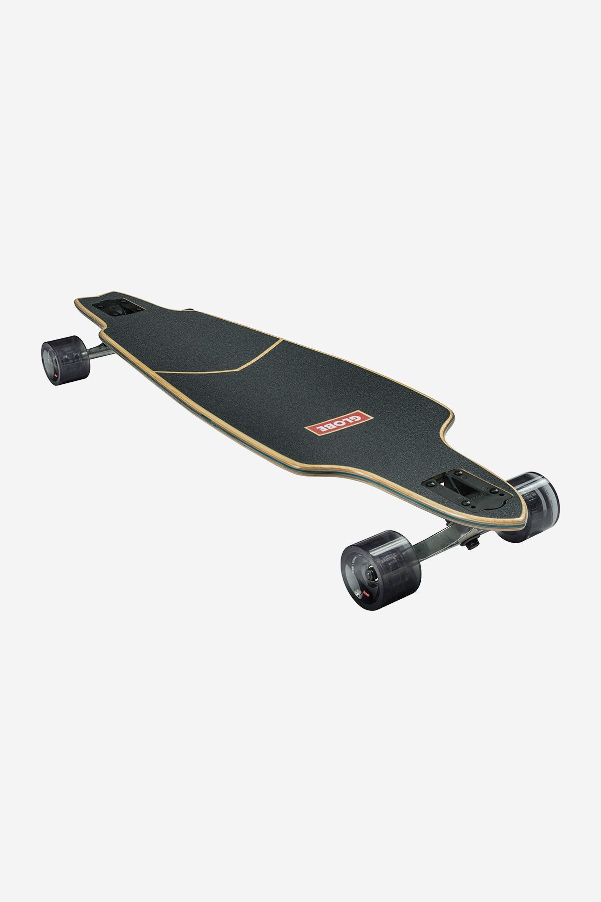 front angled Classic 38" Longboard  - Bamboo/Blue Mountains