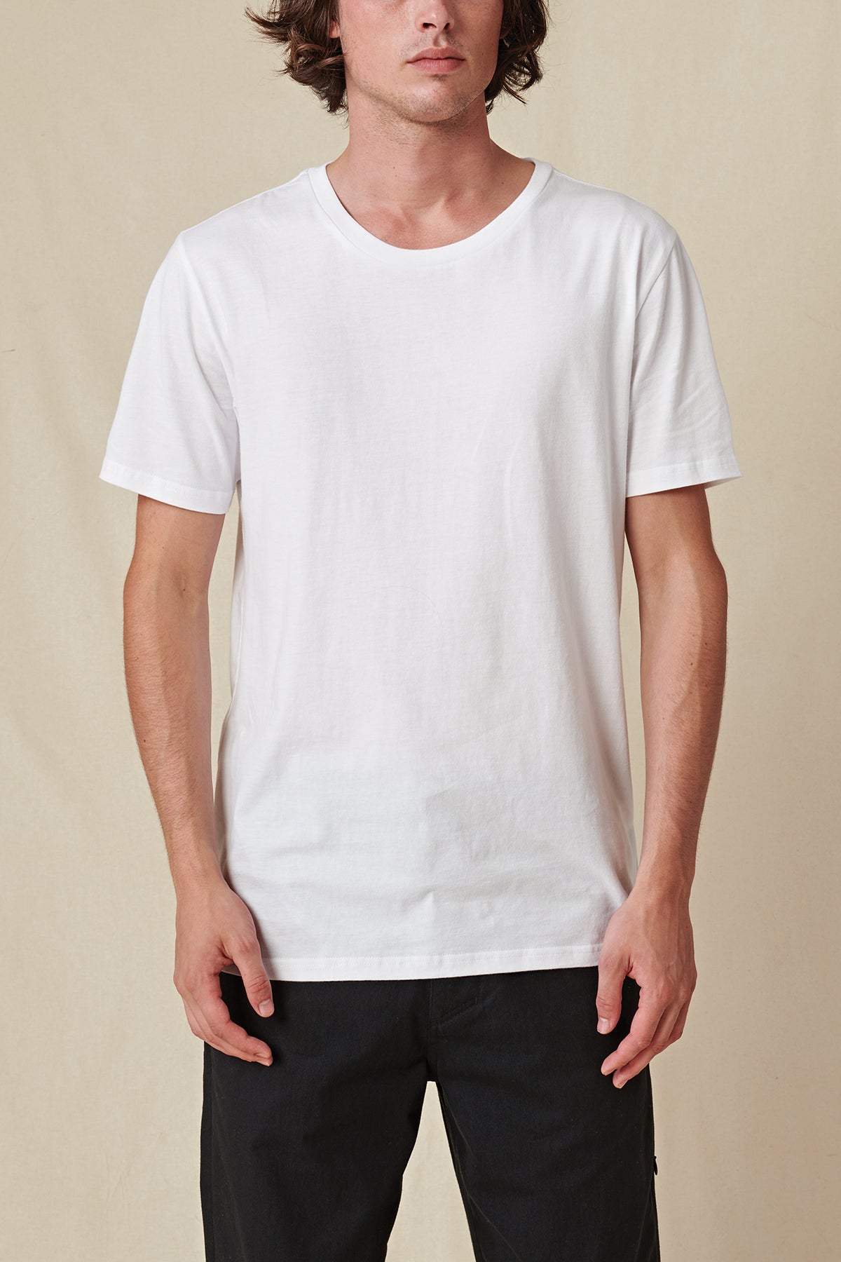 front view of White Globe Brand tee