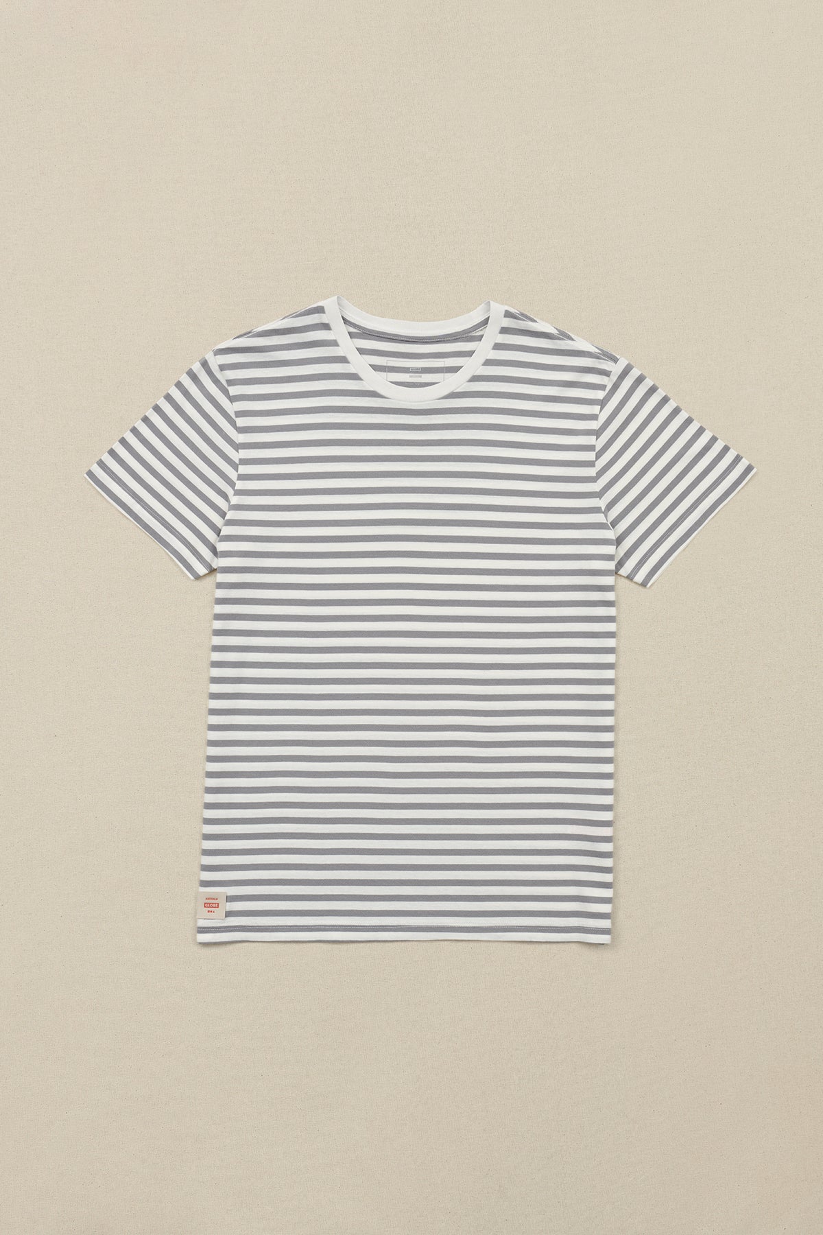 front viewing of Globe white striped tee