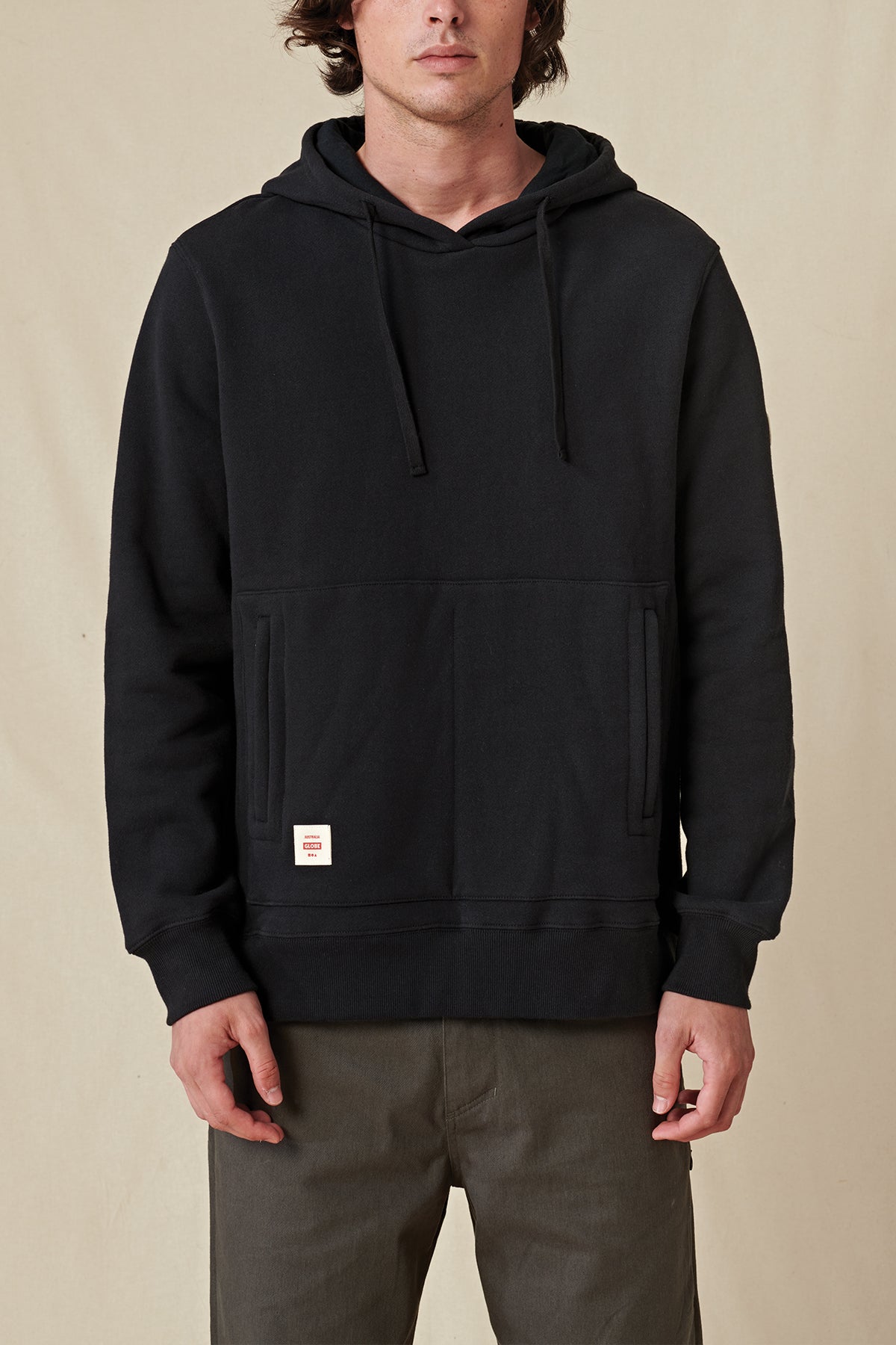 front profile of Black Globe hoodie