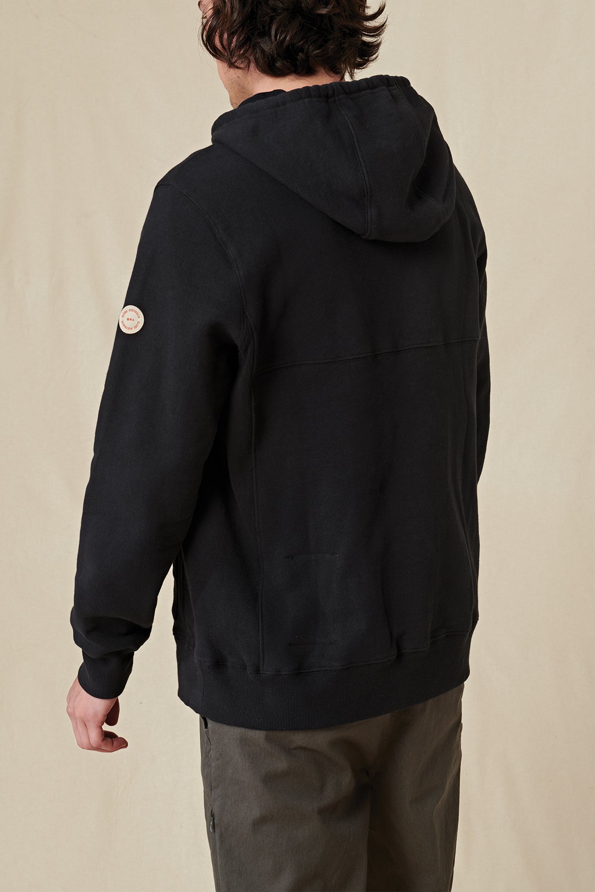 back profile of Black Globe hoodie