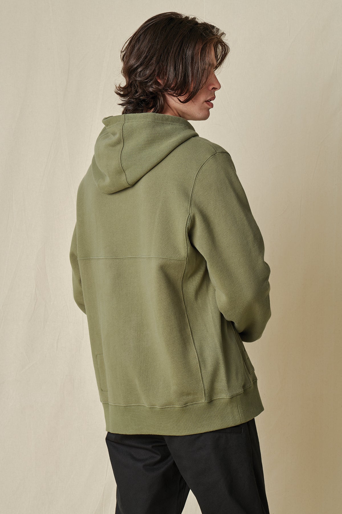 back view of Olive Burly Hoodie
