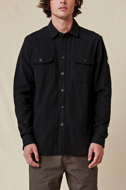 front facing of Black Globe button up jacket