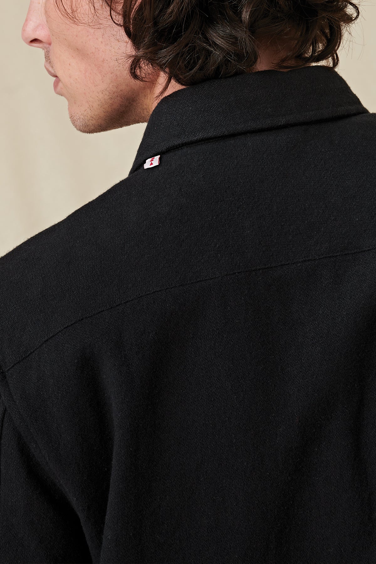 back collar of Black Globe button up jacket