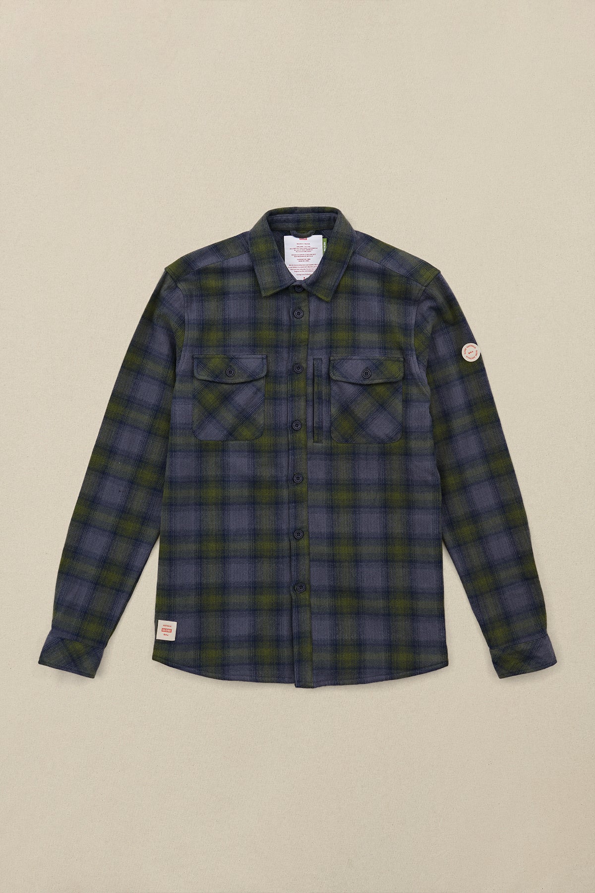 front facing Navy Globe button up jacket