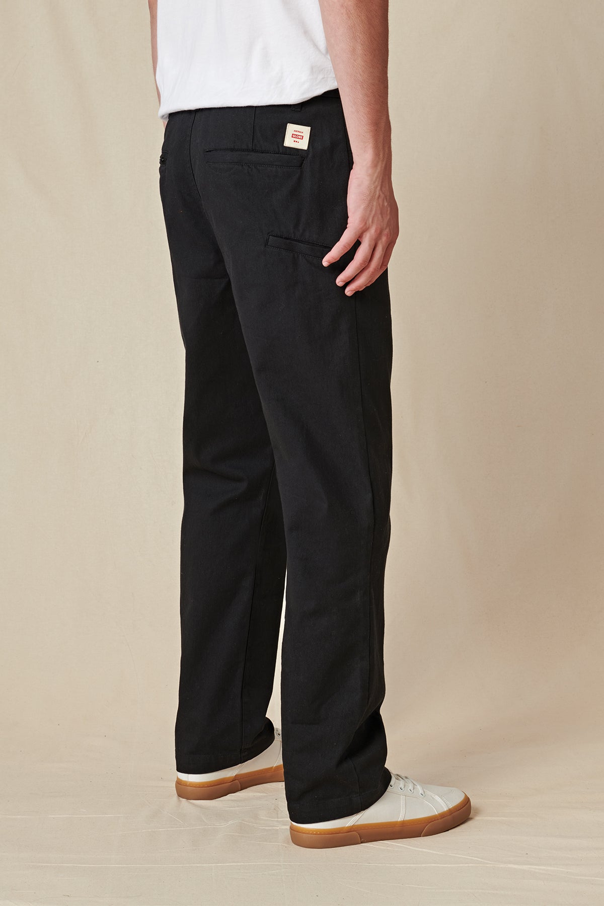side profile of Black Globe Pants. 
