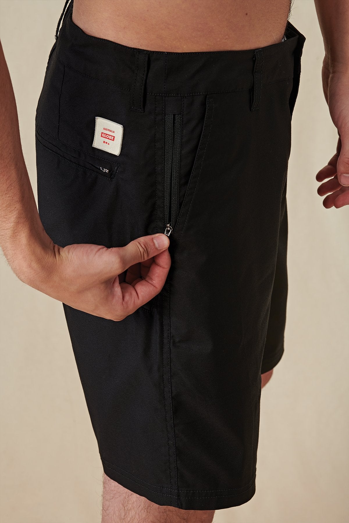 side pocket profile of Black Any Wear short