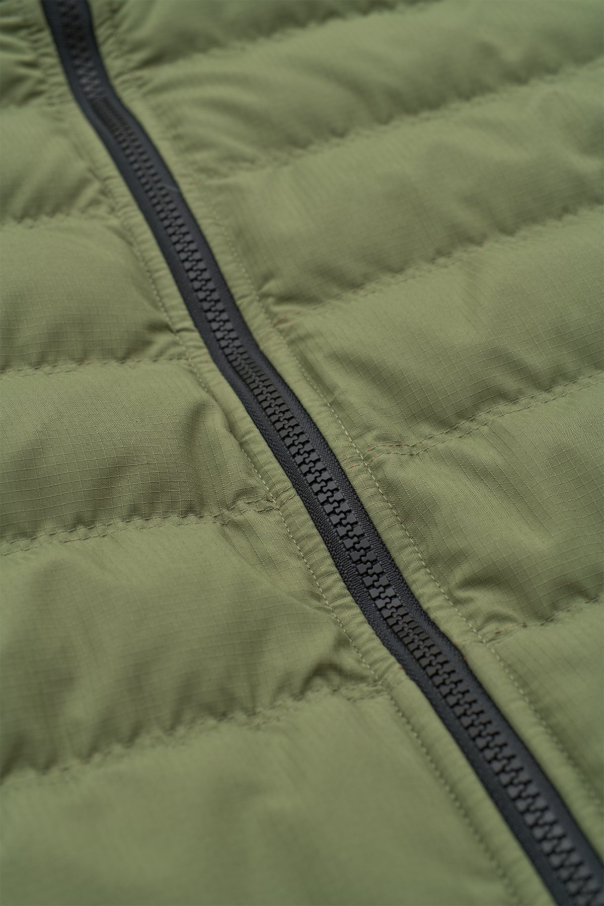 front zipper view of Olive Globe Prime Down Jacket